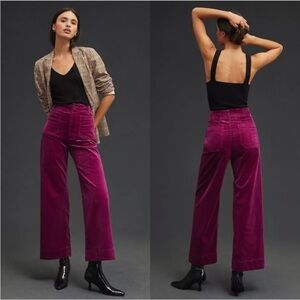 Anthropologie Maeve The Colette Cropped Wide-Leg Corduroy Pants Size 27 Violet